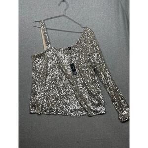 Cable & Gauge Sequin One Sleeve Blouse size XL Cocktail Party Evening Lined New